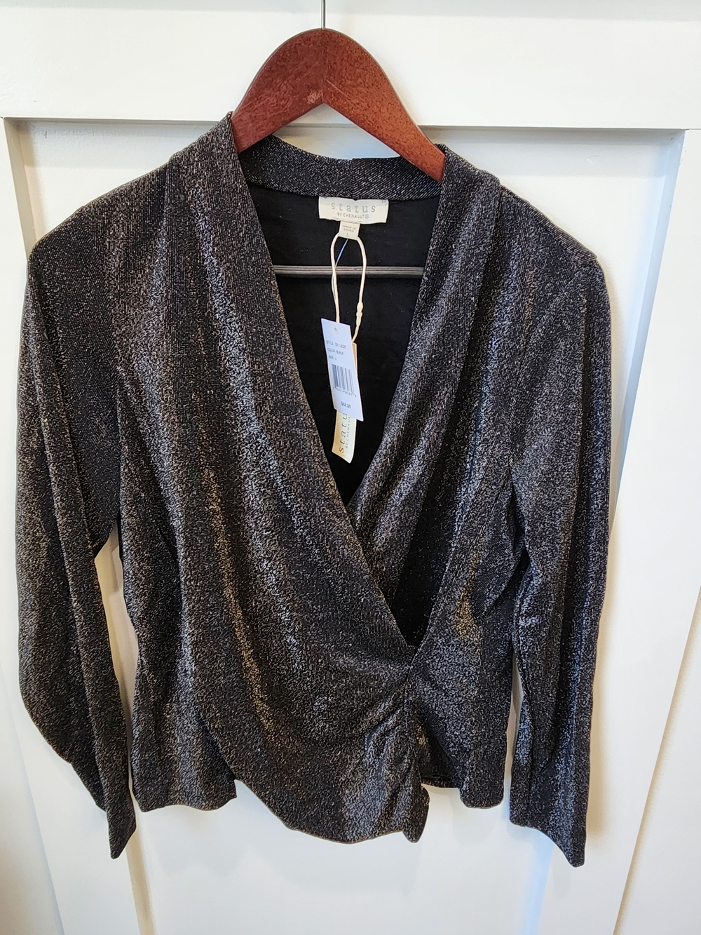 Status Metallic Charcoal Wrap Blouse
